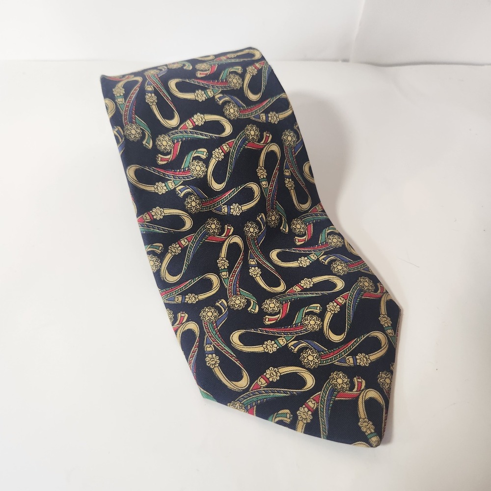 Fox‎ & Chave Mens Silk Tie Navy Blue Equestrian Stirrup Ribbon Made in Italy